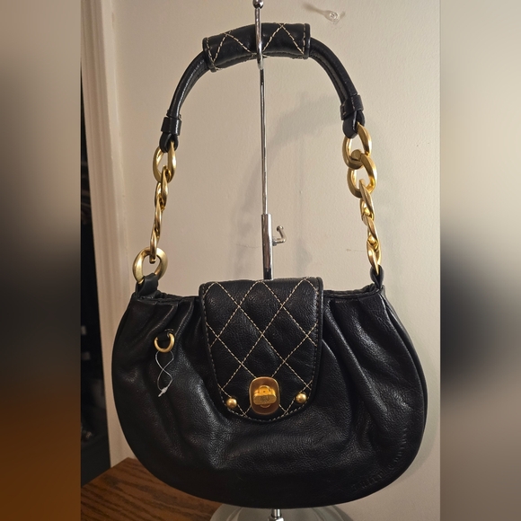 Juicy Couture Vintage Black Leather Shoulder Bag. Gold Chain Straps. EUC